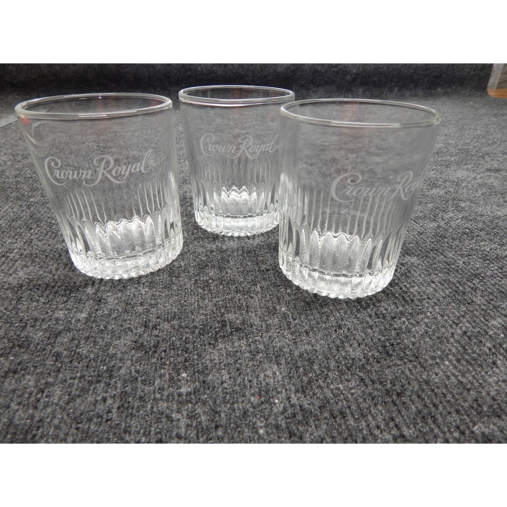 Crown Royal Rocks Glasses Set of 3 Etched Logo Fluted Base Whiskey Tumblers